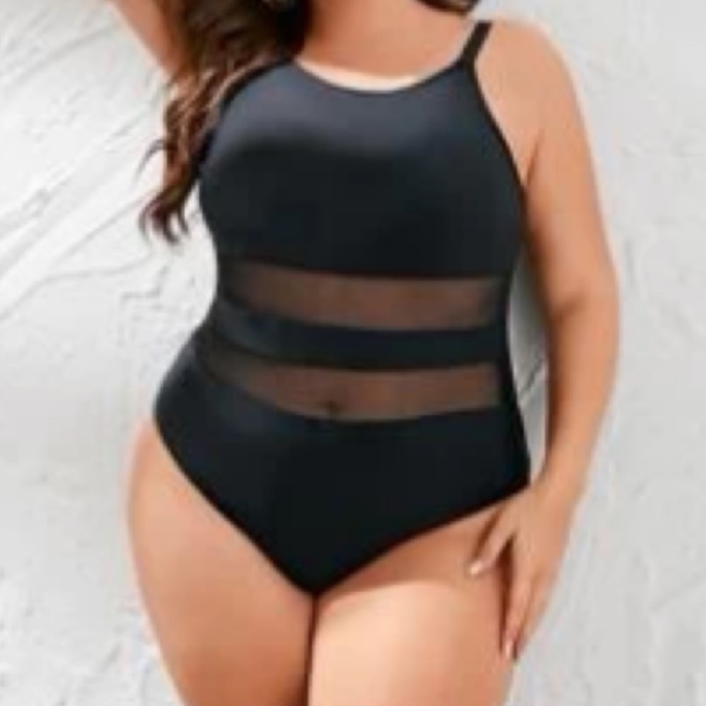 NEW• XL-2X•Soul Sunrise Babe In Black Mesh One Piece Swimsuit - Picture 3 of 13